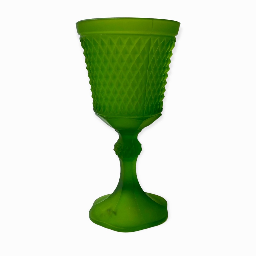 Vintage Green Satin Indiana Glass Diamond Point Apothecary Candy Jar Compote